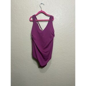 Sunn Lab Swim Maroon Strappy Back One Piece Swimsuit Plunge Neck Size M